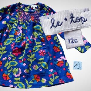 Le Top Floral Vibrant Corduroy Swing Dress Baby Sz 12 months